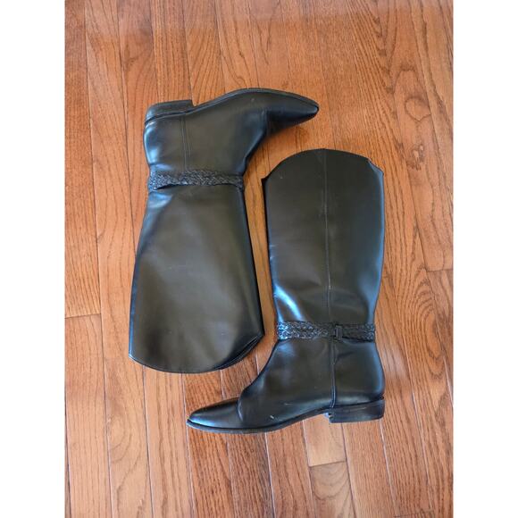 Vintage Brazilian leather tall boots pull on 1980s braided belt pointed toe 9 - Picture 5 of 8